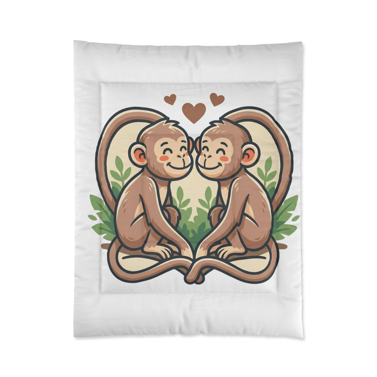 Monkey Love Comforter - Cute Cartoon Monkeys Heart Bedding for Kids & Couples