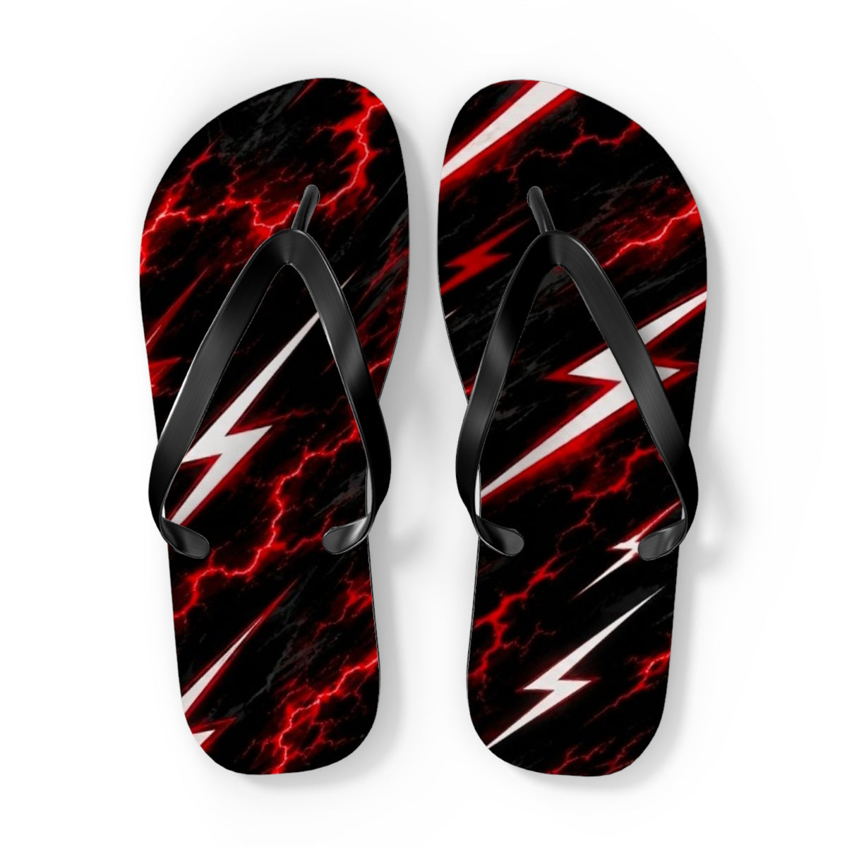 Red Lightning Flip Flops — Bold Storm-Pattern Beach Sandals