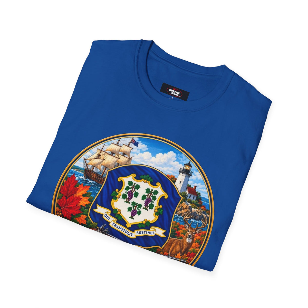 Connecticut Retro State Seal T-Shirt — Vintage Lighthouse & Ship Design