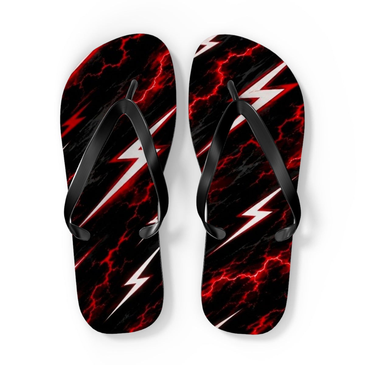 Red Lightning Bolt Flip Flops — Black & Red Storm Beach Sandals