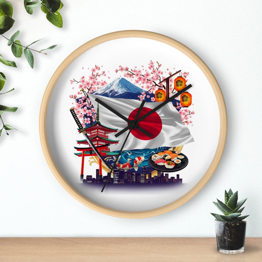Japanese Flag Wall Clock — Mount Fuji, Sakura & Sushi Decorative Clock