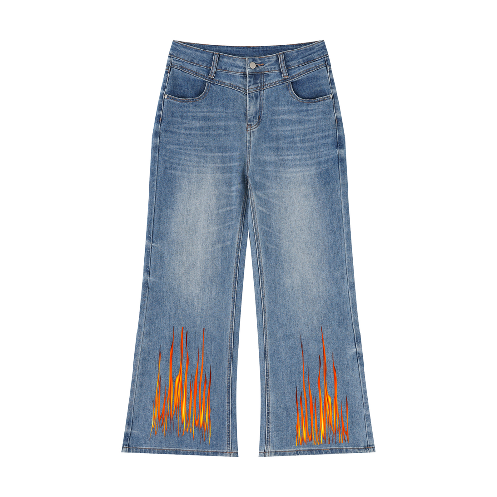 Women's Flame Print Wide Leg Jeans