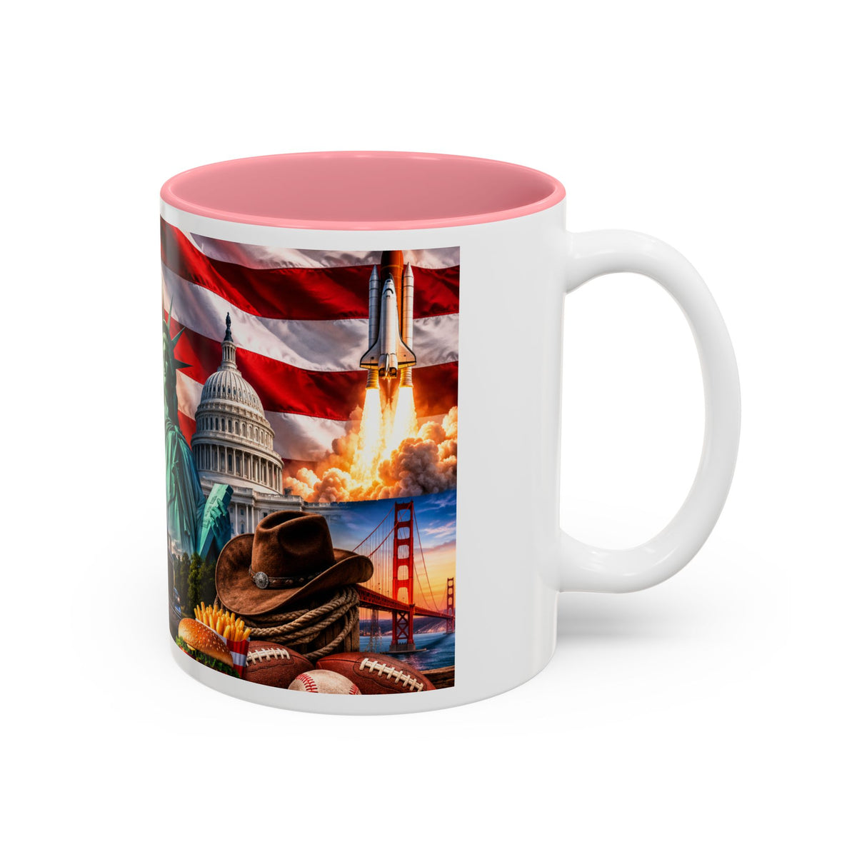 Patriotic USA Collage Mug — Statue of Liberty, Capitol & American Flag (Two-Tone)