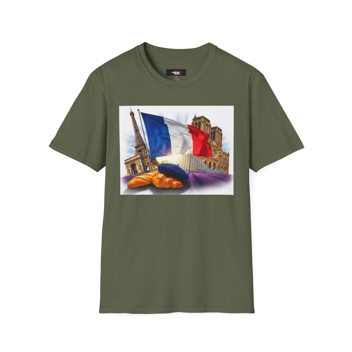 French Flag & Landmark T-Shirt — Eiffel Tower, Notre-Dame & Croissant Graphic