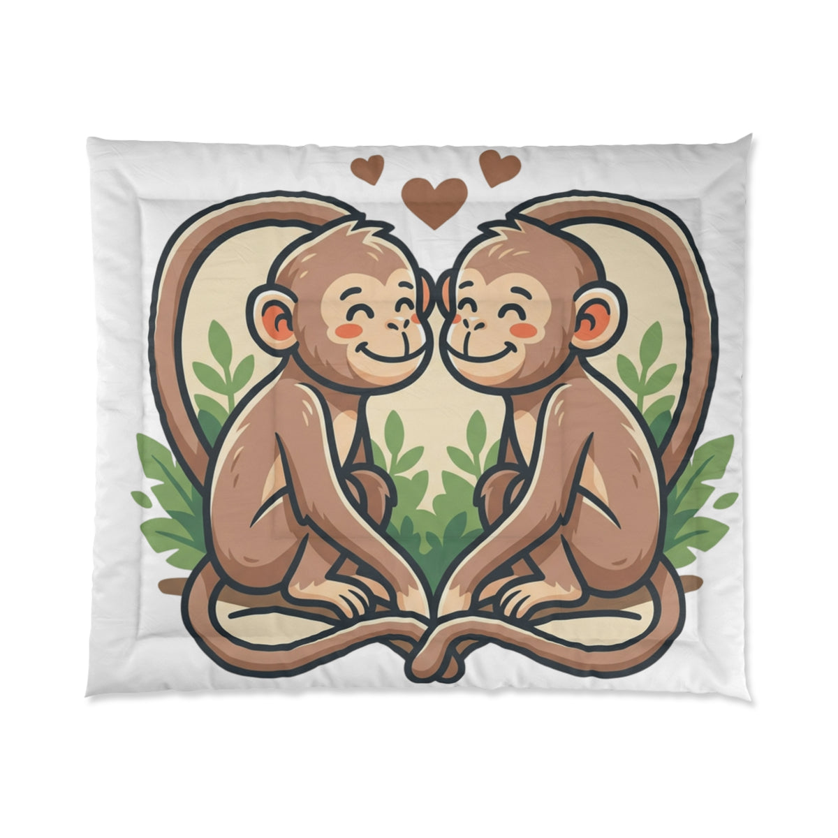 Monkey Love Comforter - Cute Cartoon Monkeys Heart Bedding for Kids & Couples