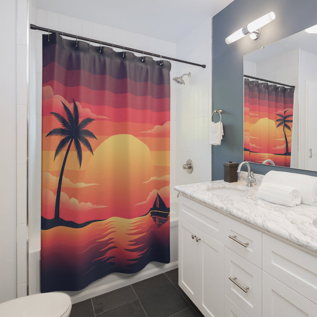 Sunset Beach Shower Curtain — Vibrant Golden Sunset Bathroom Decor