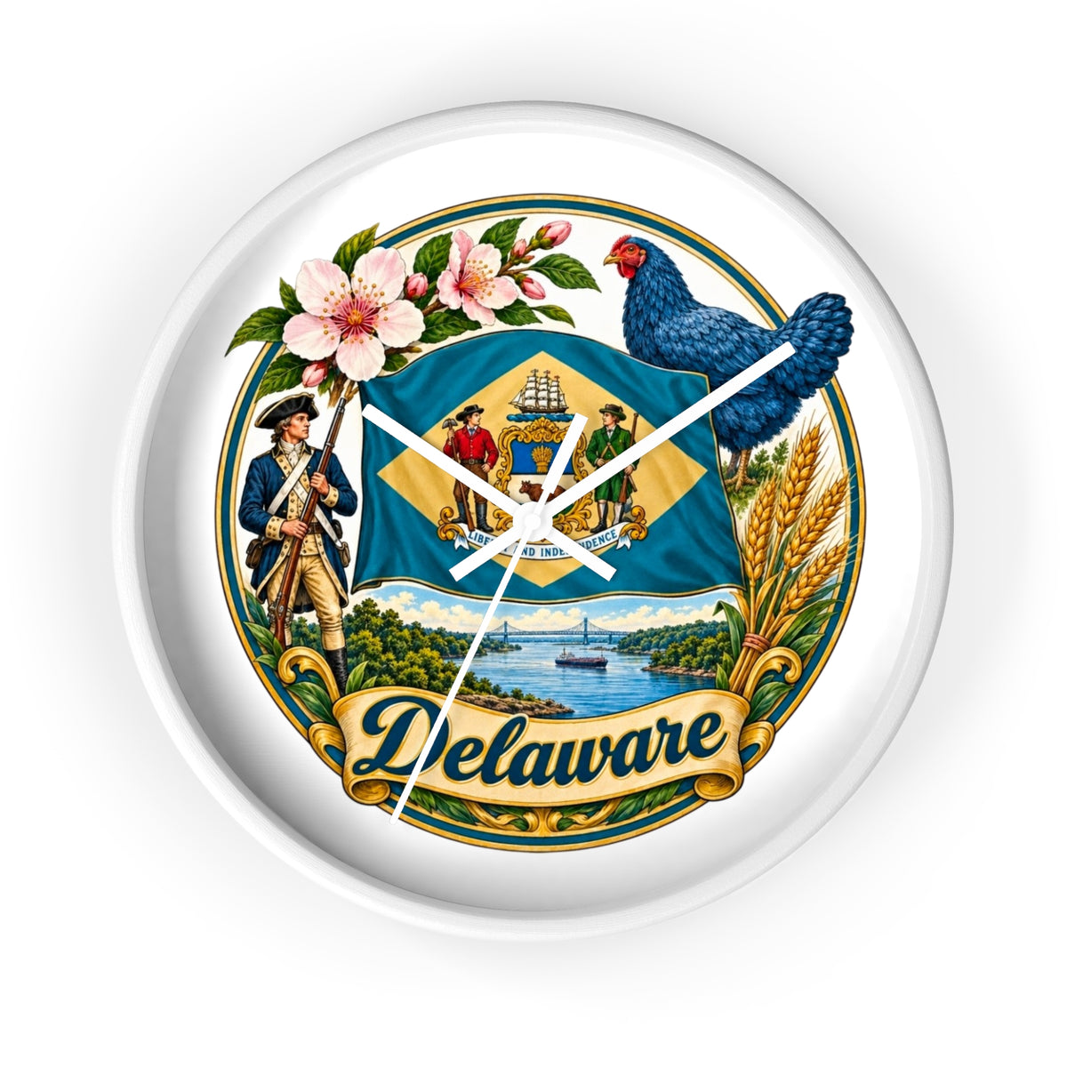 Delaware State Seal Wall Clock — Vintage State Flag Home Decor