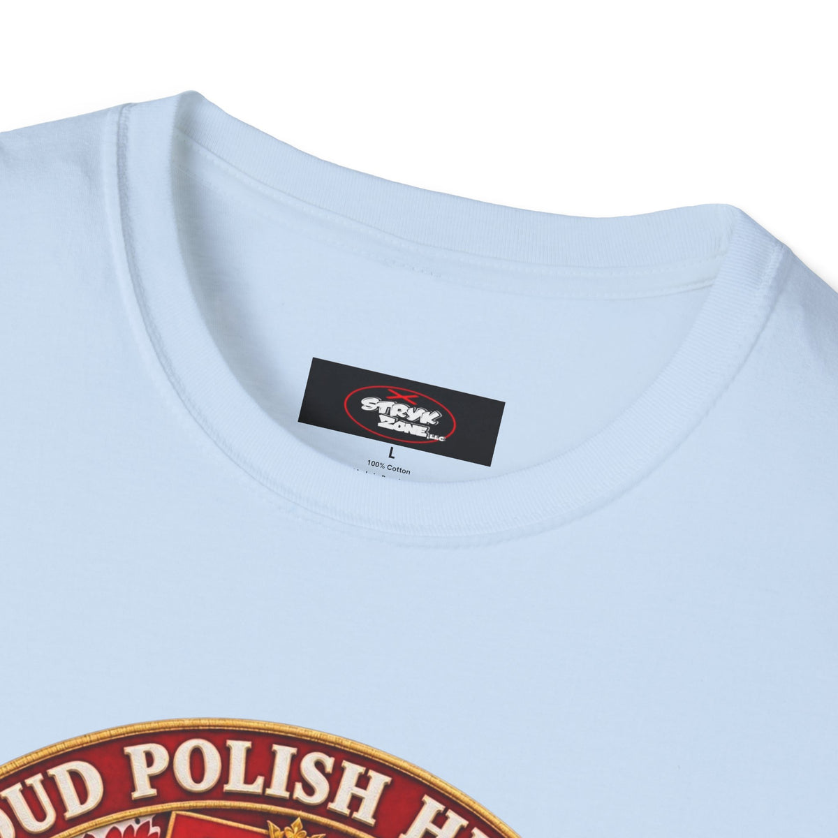 Poland Pride T-Shirt — "Proud Polish Heritage" Circle Crest with White Eagle and Floral Motif