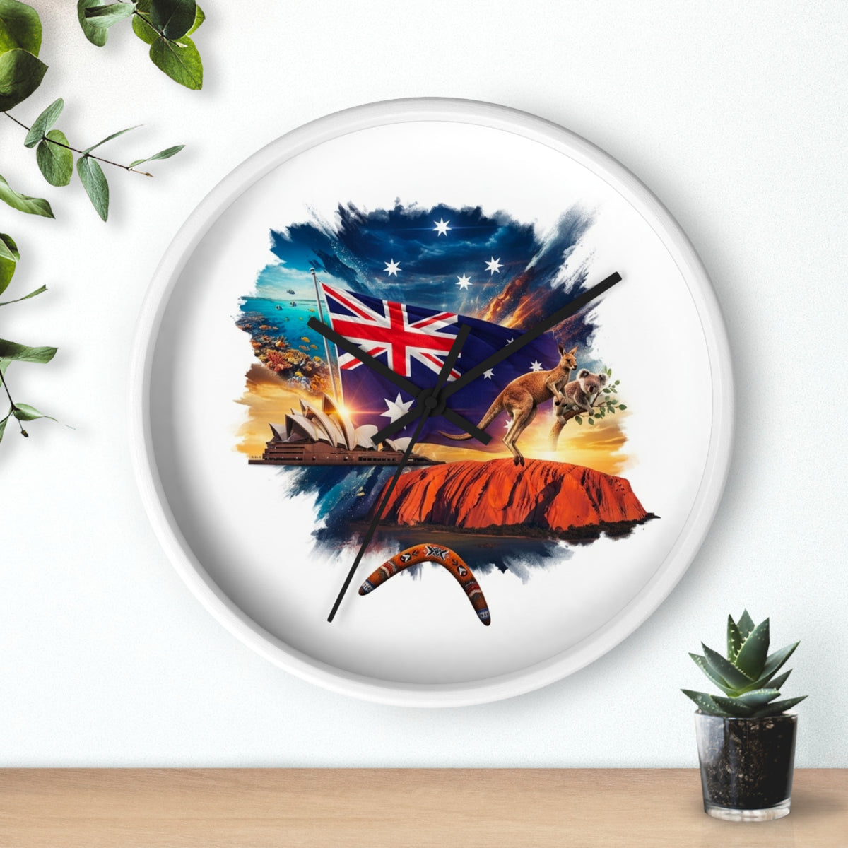 Australian Landscape Wall Clock — Flag, Uluru & Opera House Decor