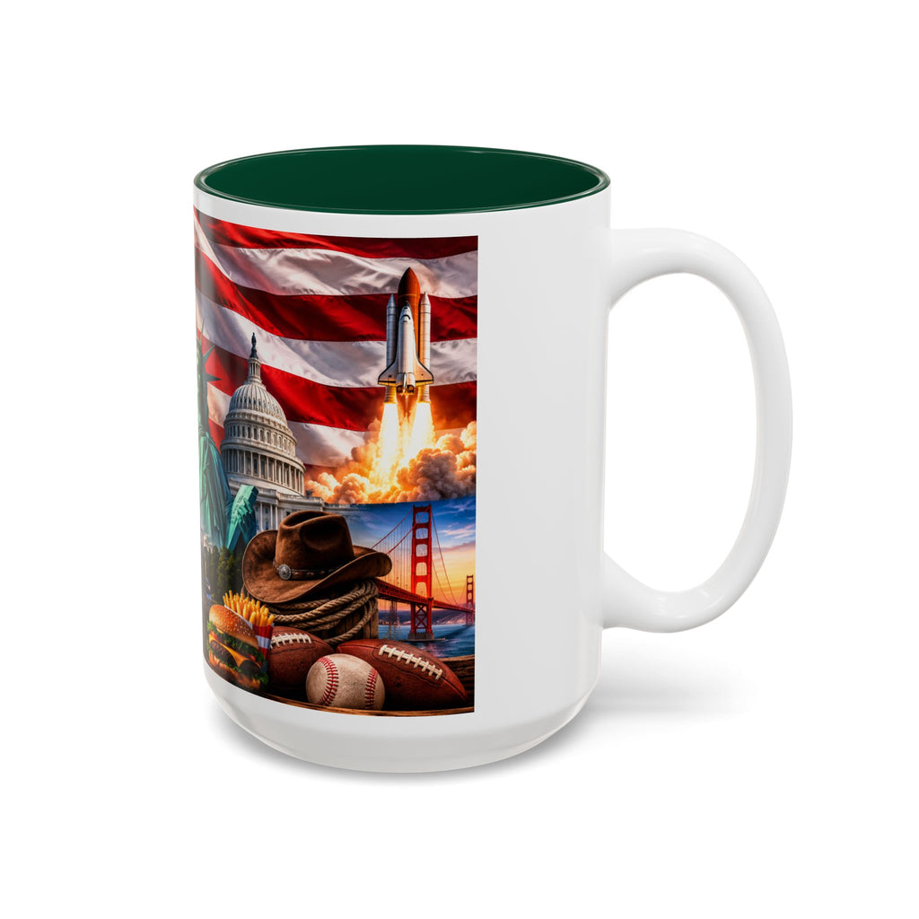 Patriotic USA Collage Mug — Statue of Liberty, Capitol & American Flag (Two-Tone)