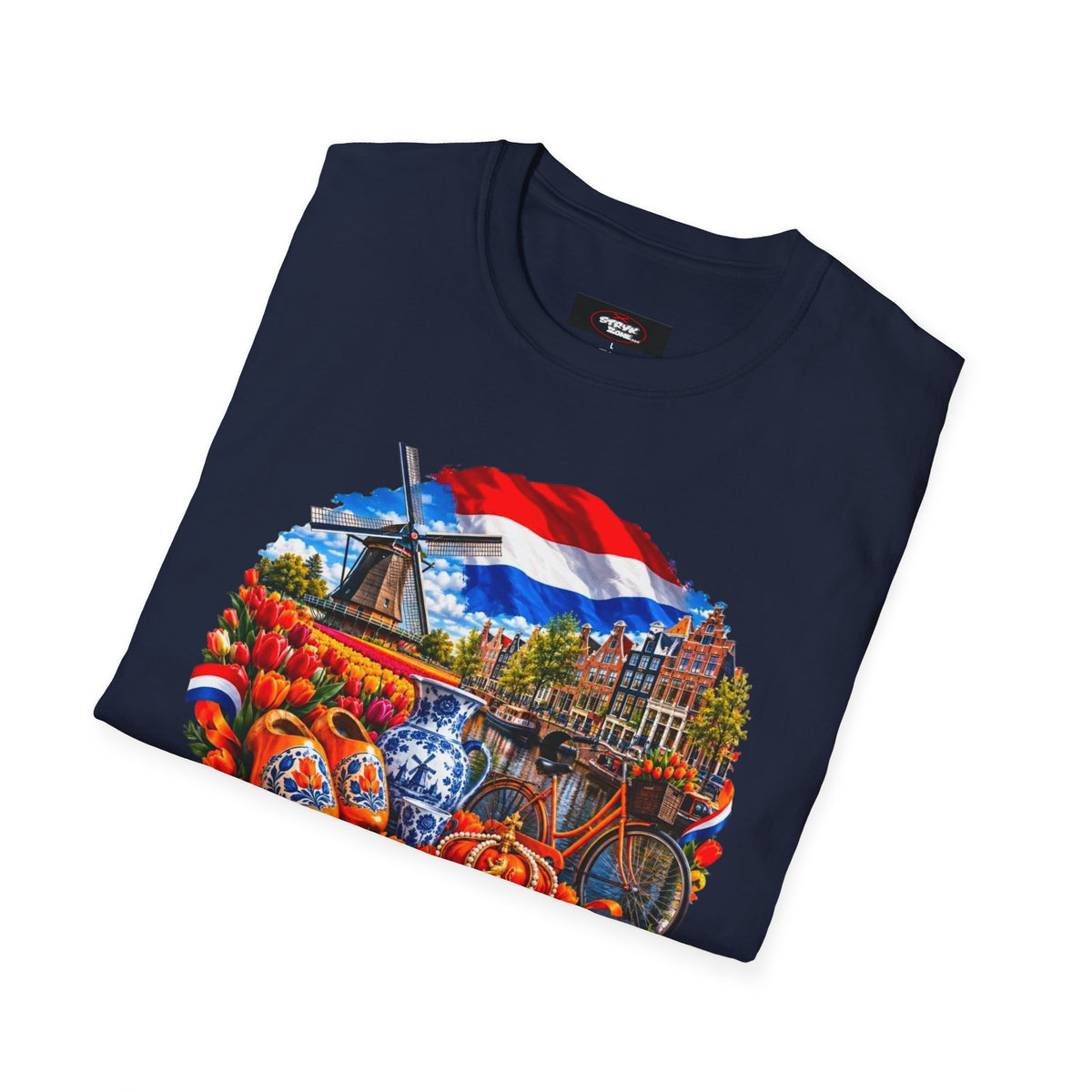 Netherlands Souvenir T-Shirt — Dutch Windmill, Tulips & Flag Design