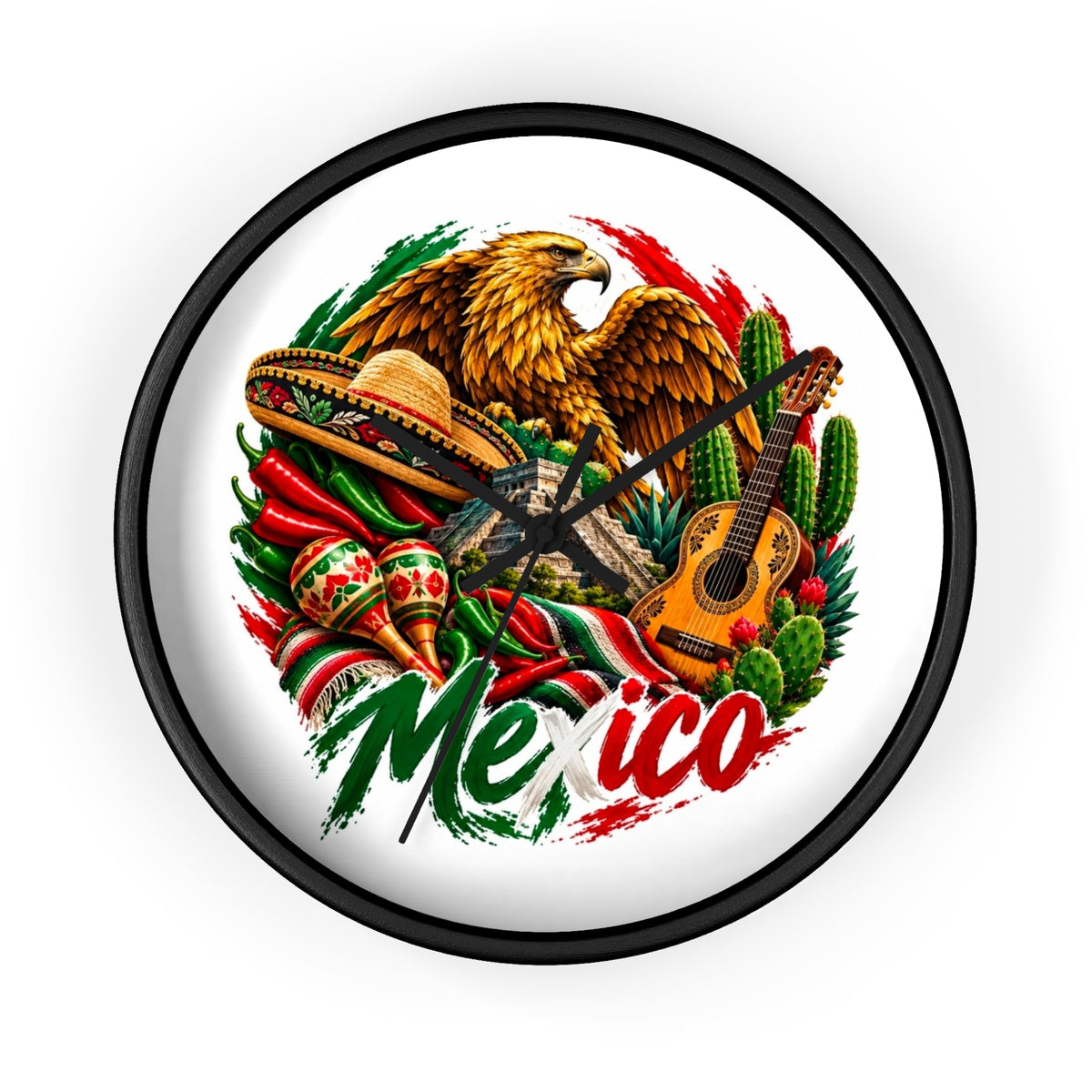 Mexico Heritage Wall Clock — Mexican Eagle, Sombrero & Guitar Decorative Clock