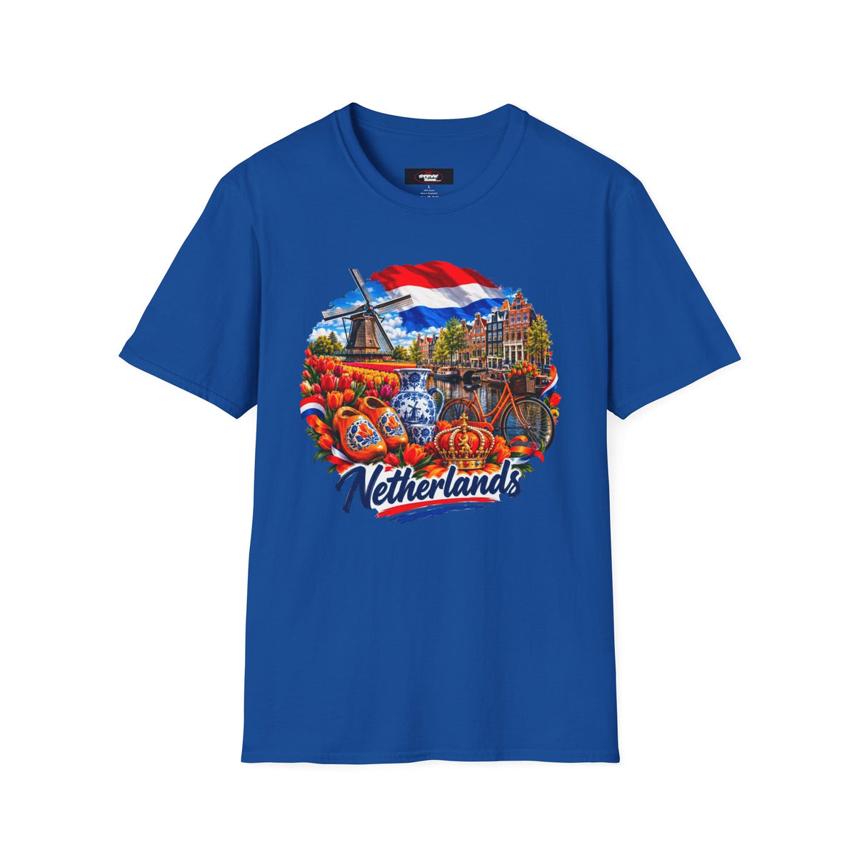 Netherlands Souvenir T-Shirt — Dutch Windmill, Tulips & Flag Design