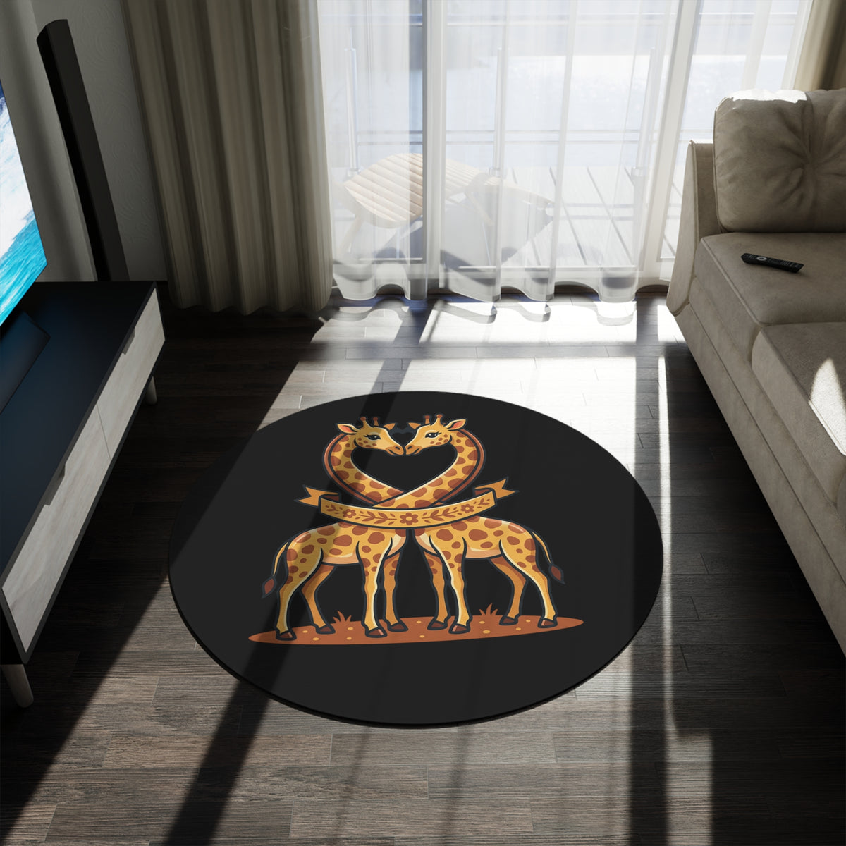 Round Rug — Cute Giraffe Heart Design Decorative Floor Mat