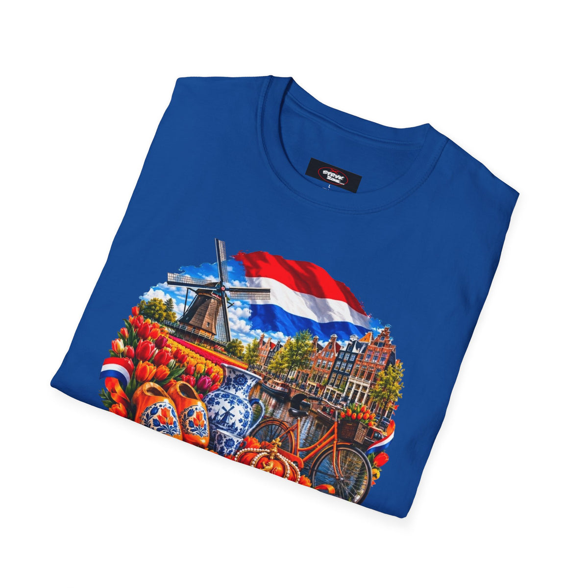 Netherlands Souvenir T-Shirt — Dutch Windmill, Tulips & Flag Design
