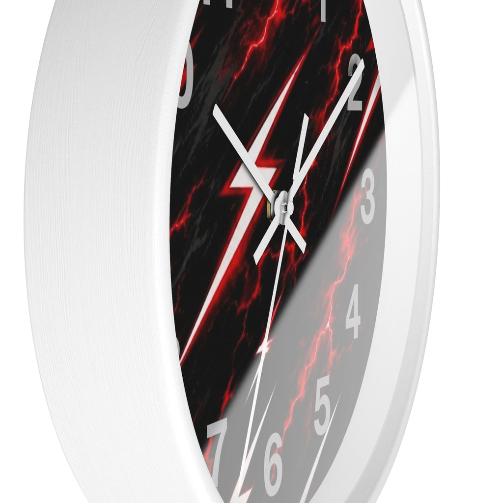 Red Lightning Wall Clock — Neon Storm Decorative Clock