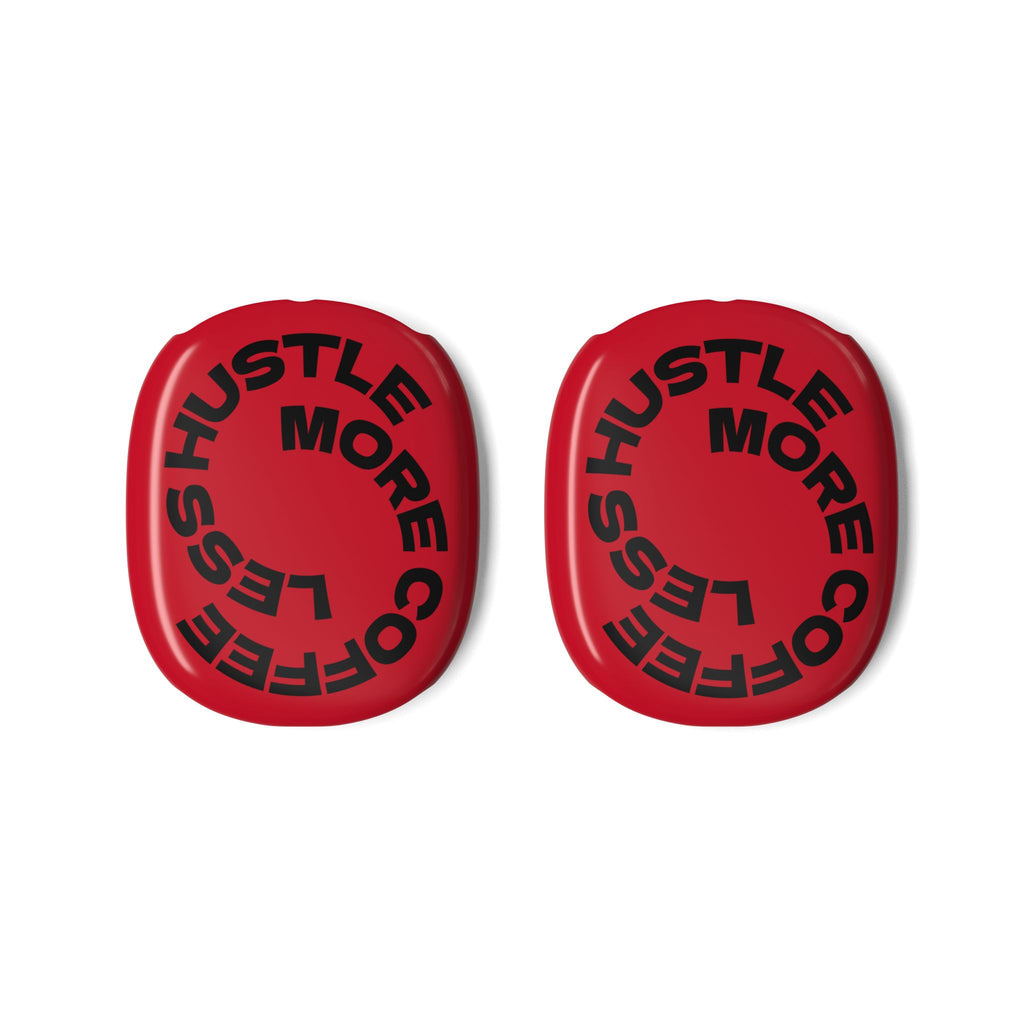 Red 'Less Hustle More Coffee' AirPods Max Ear Cup Covers - Motivational Headphone Skins
