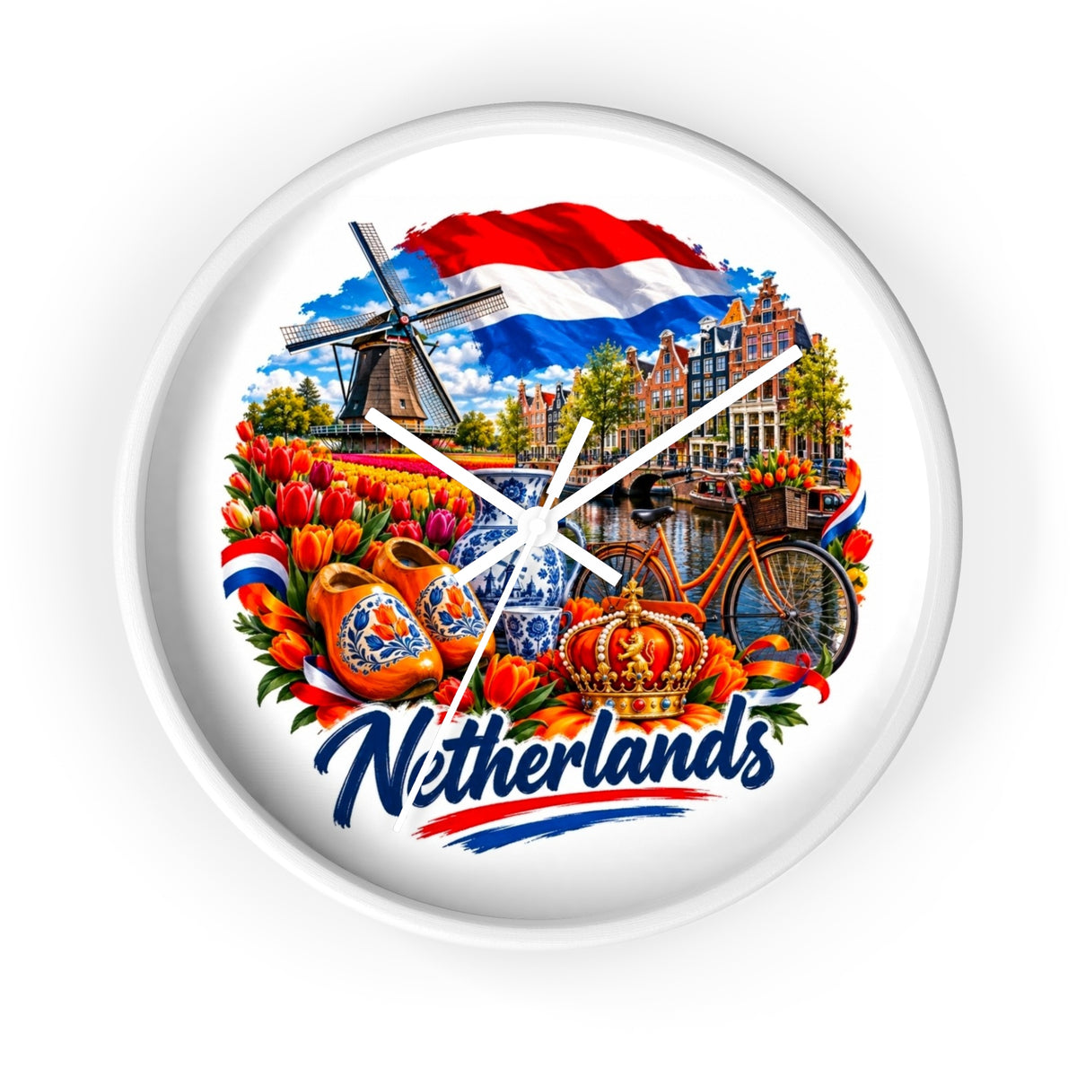 Netherlands Wall Clock – Dutch Tulips, Windmill & Canal Souvenir Clock