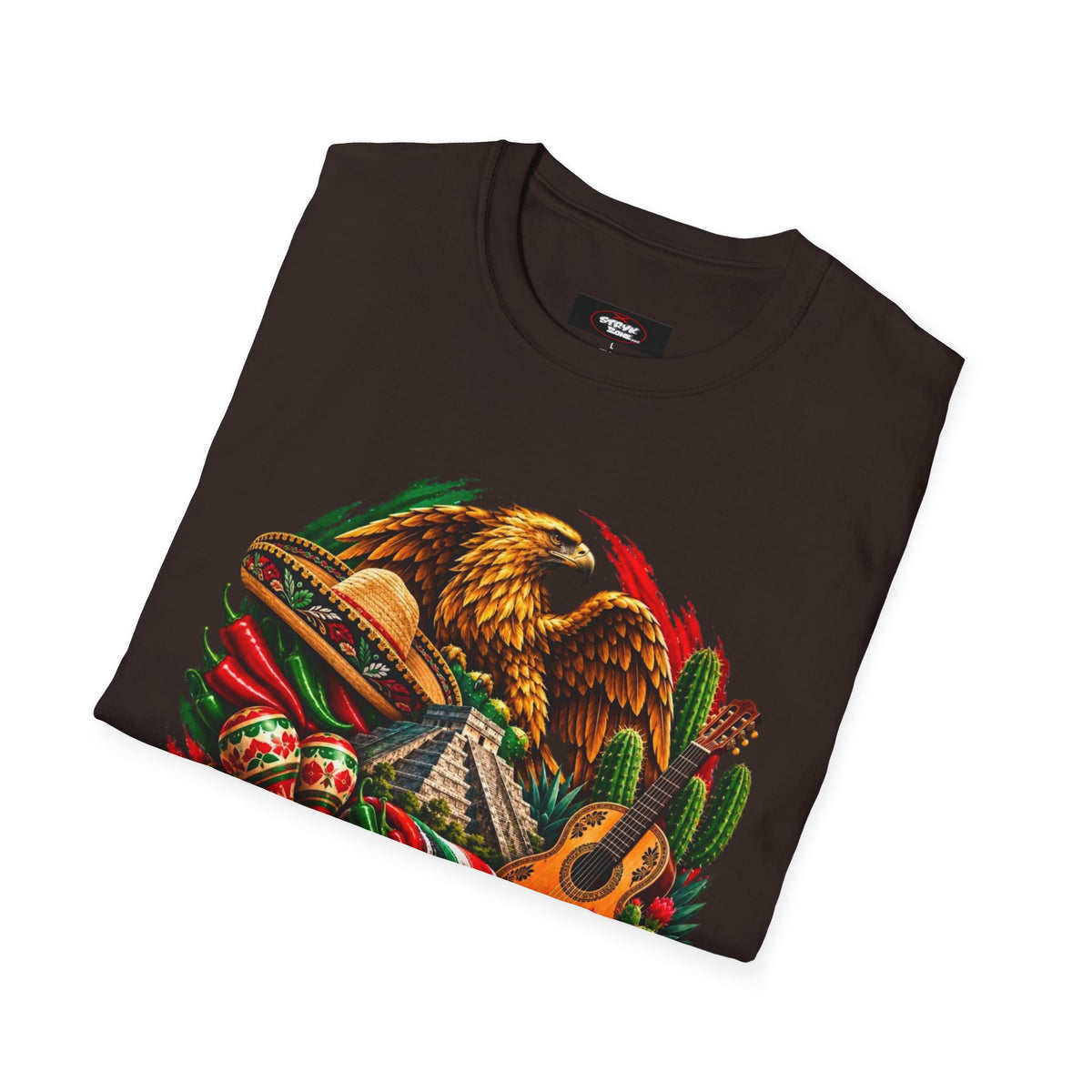 Mexico Heritage T-Shirt — Mexican Eagle, Guitar & Cactus Graphic