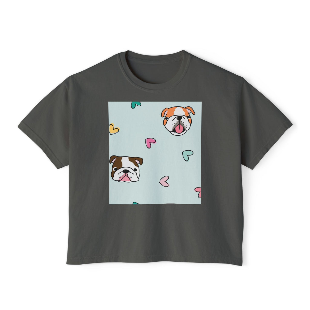 Cute Bulldog Hearts Boxy Tee