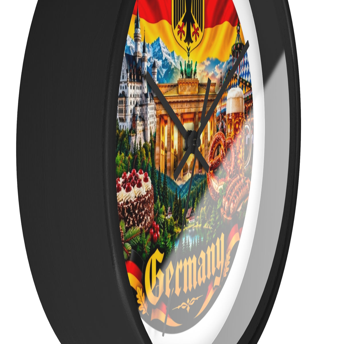 Germany Wall Clock — Travel Landmark Decor with Flag, Bavarian Pretzels & Beer