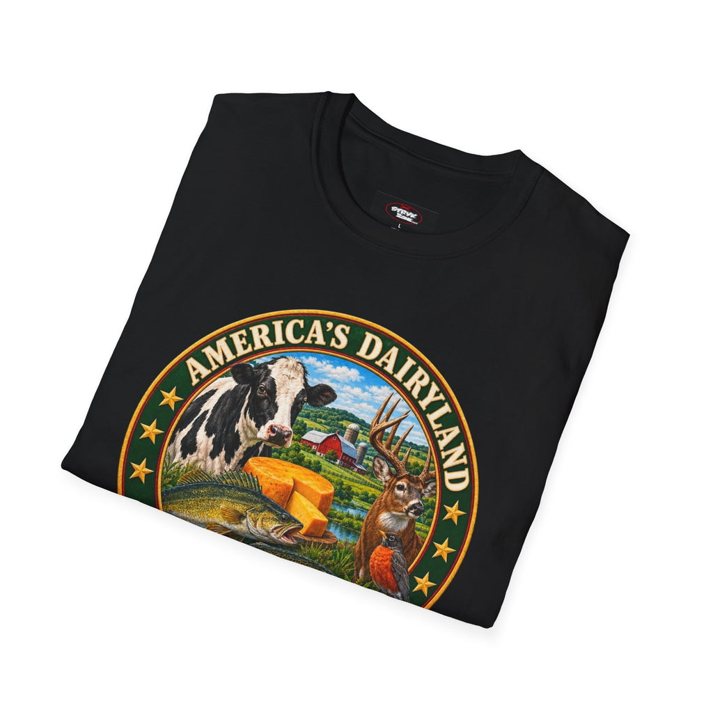 Wisconsin America’s Dairyland T-Shirt — Vintage State Badge Tee