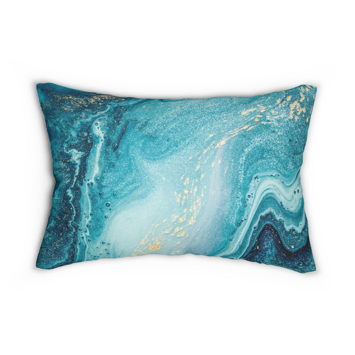 Teal Marble Lumbar Pillow - Ocean Blue Abstract Decorative Throw