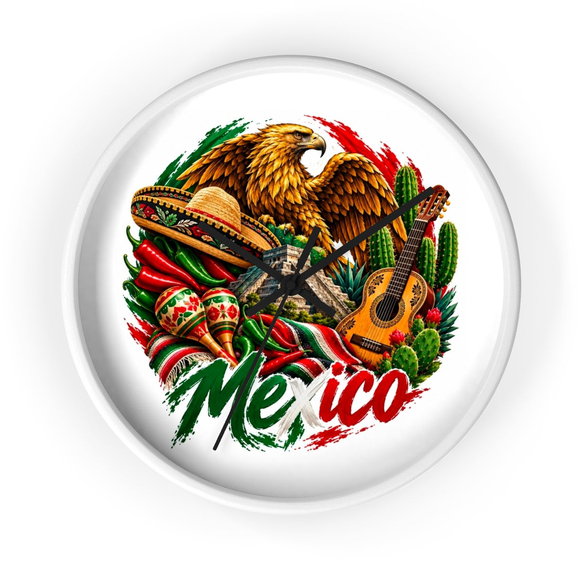 Mexico Heritage Wall Clock — Mexican Eagle, Sombrero & Guitar Decorative Clock