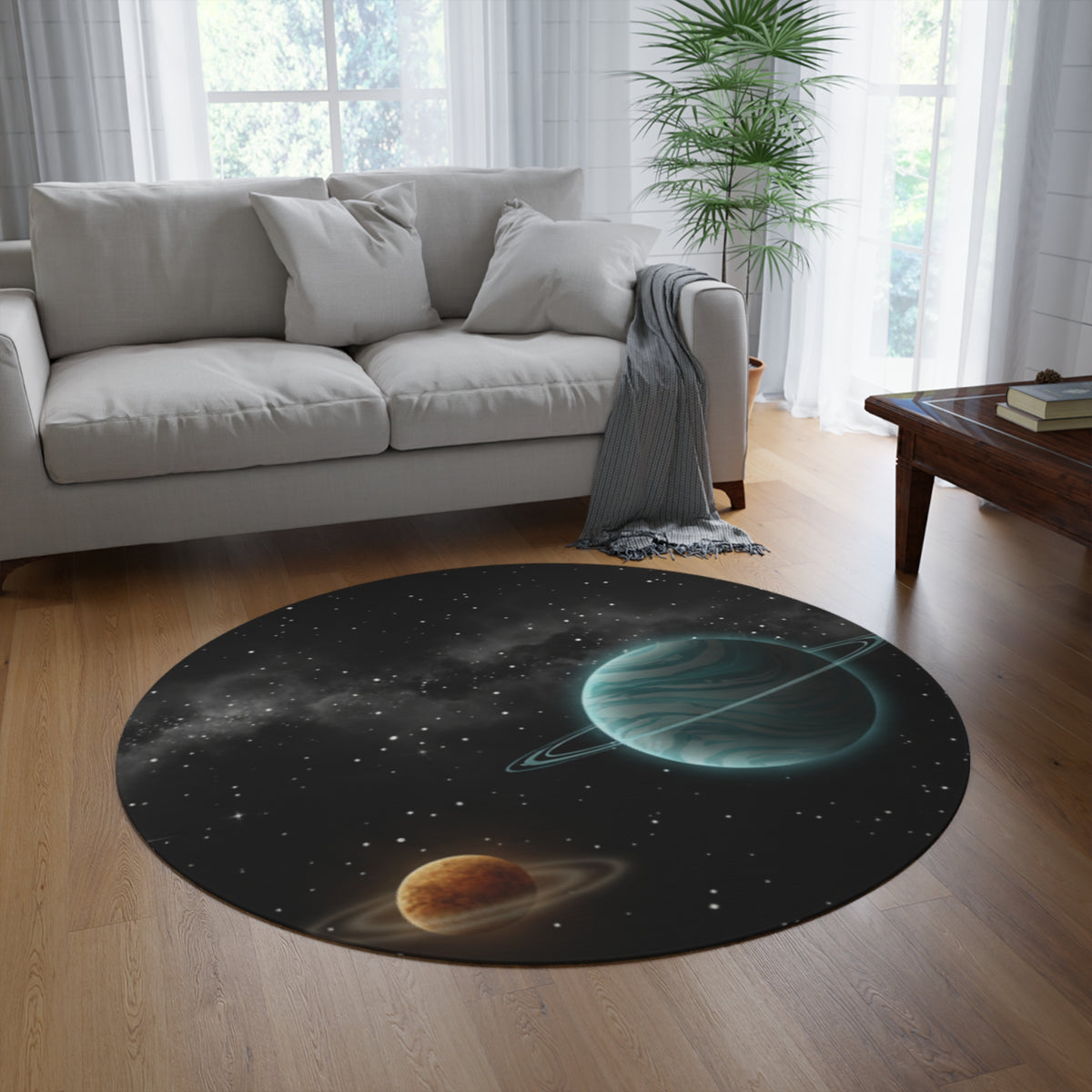 Planetary Night Sky Round Rug — Space Galaxy Home Decor