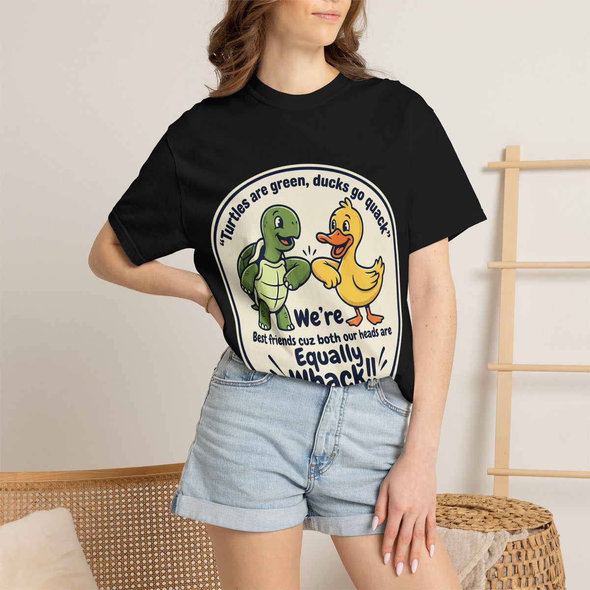 T-Shirt — "We're Equally Whack" Turtle & Duck Best Friends Graphic Tee