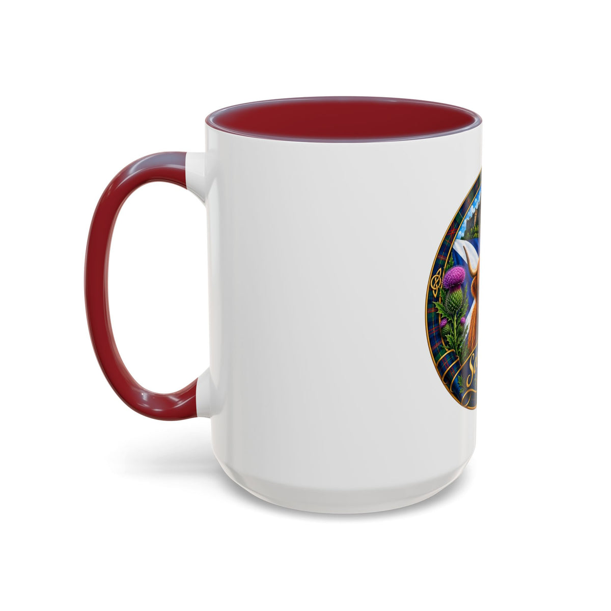 Scotland Highland Cow Accent Coffee Mug — Scottish Castle & Thistle Design