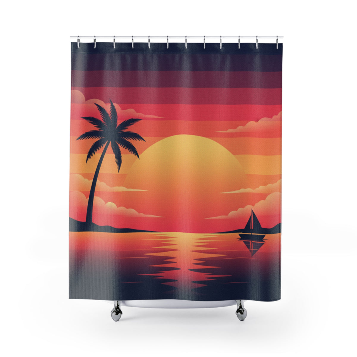 Sunset Beach Shower Curtain — Vibrant Golden Sunset Bathroom Decor