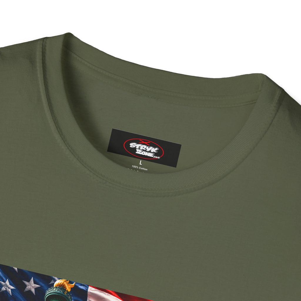 Patriotic USA Montage T-Shirt – Eagle, Statue of Liberty & American Flag Design