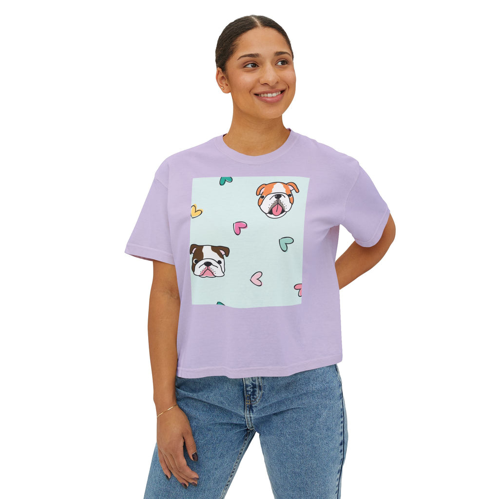 Cute Bulldog Hearts Boxy Tee