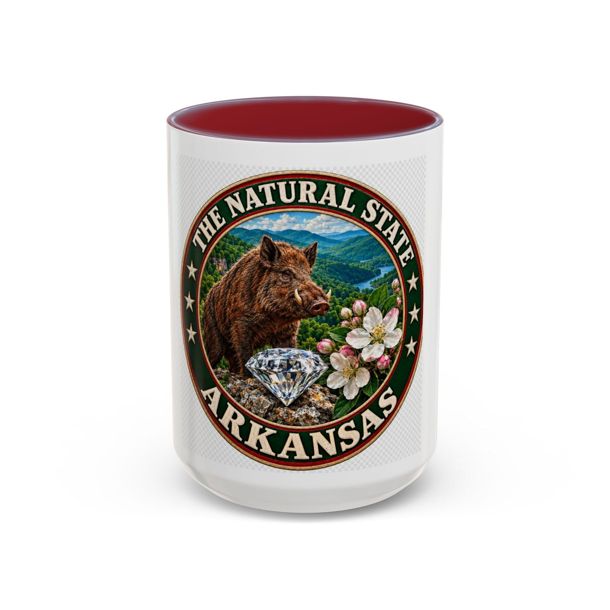 Arkansas State Mug - "The Natural State" Wild Boar, Diamond & Apple Blossom Coffee Cup (11/15oz)