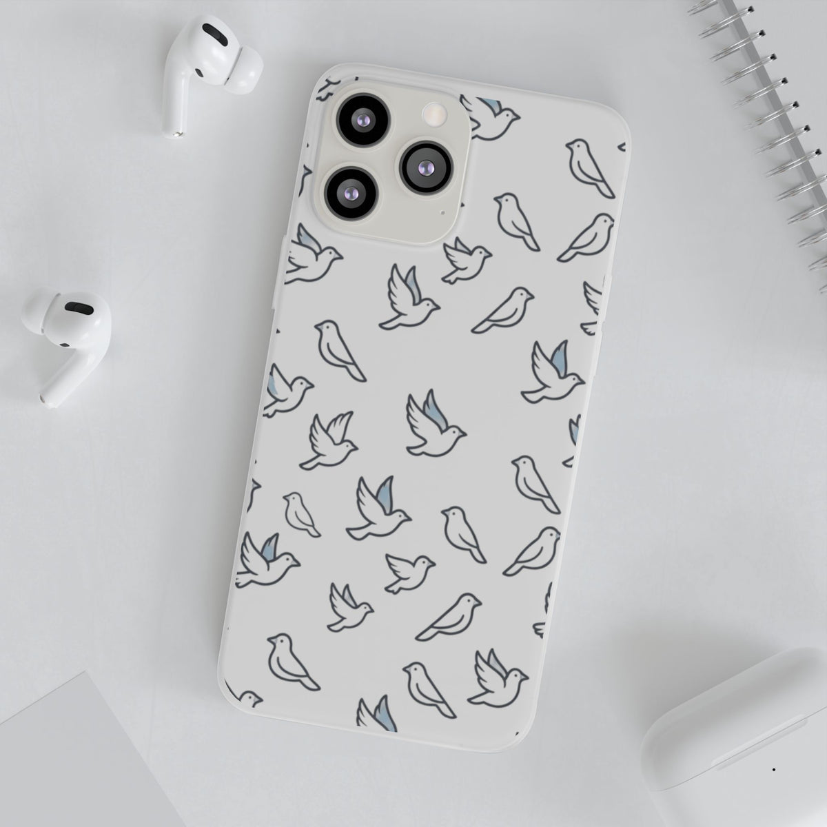 Dove Pattern Flexi Phone Case — Minimal White Bird Protective Case