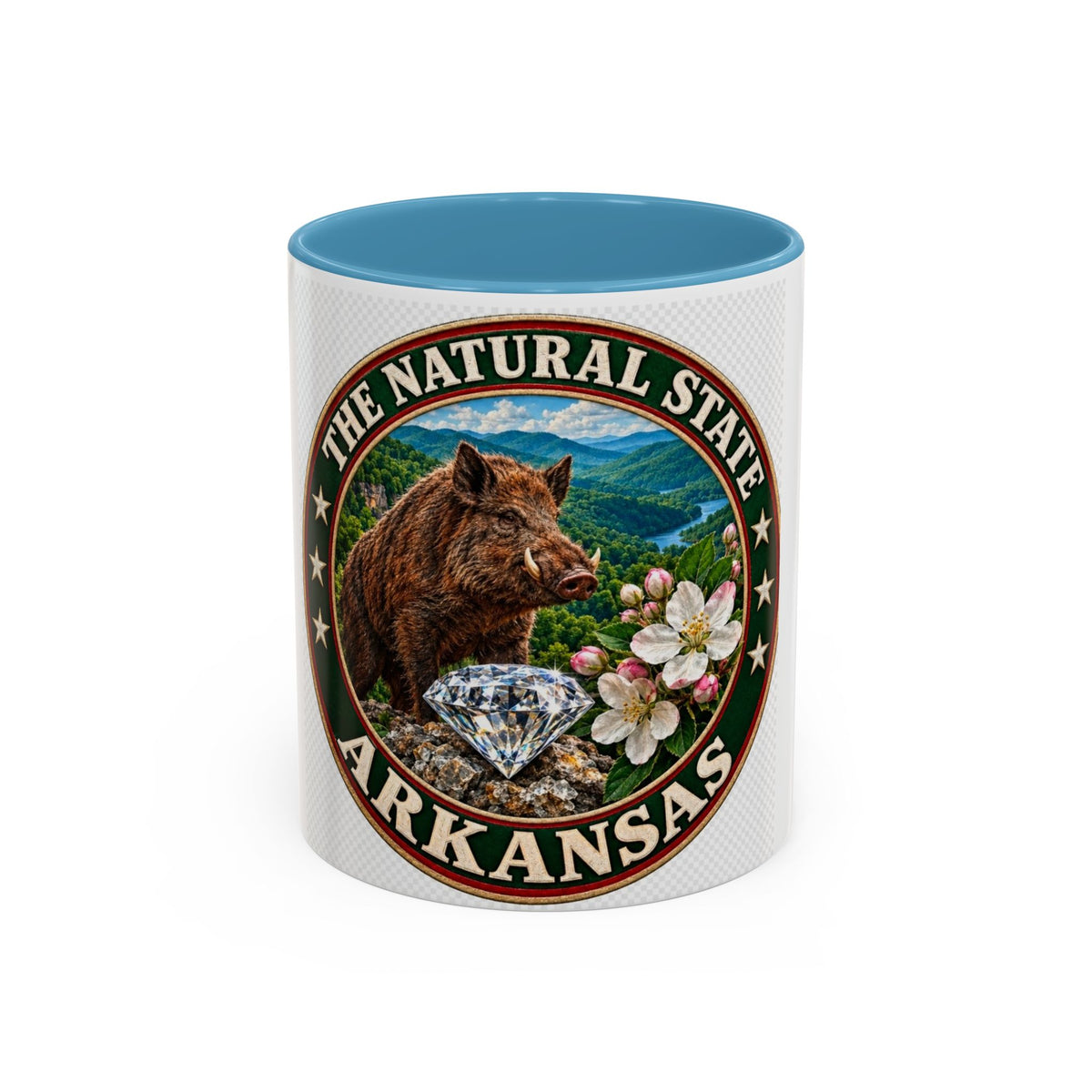 Arkansas State Mug - "The Natural State" Wild Boar, Diamond & Apple Blossom Coffee Cup (11/15oz)