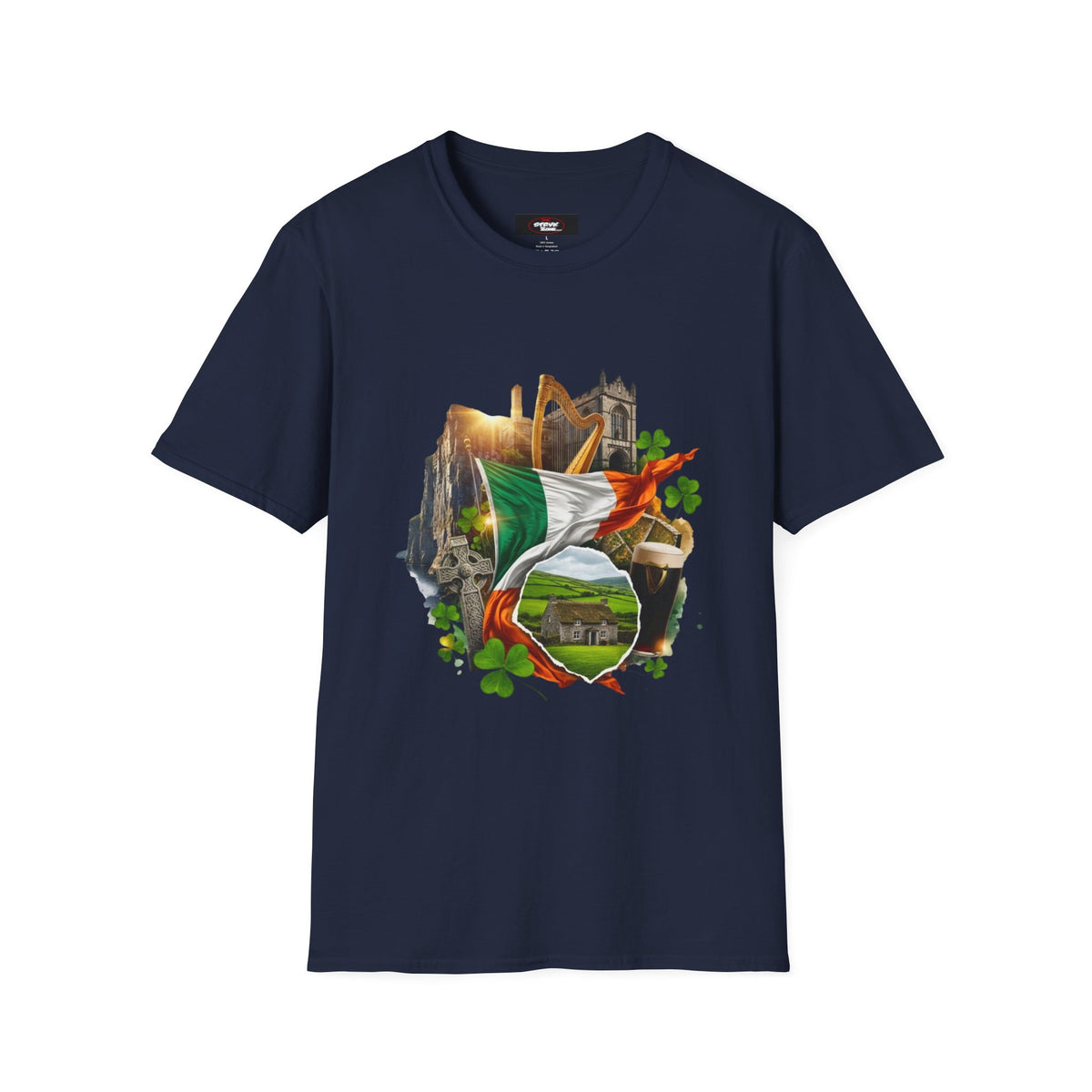 Irish Pride T-Shirt — Celtic Flag & Landmarks Design