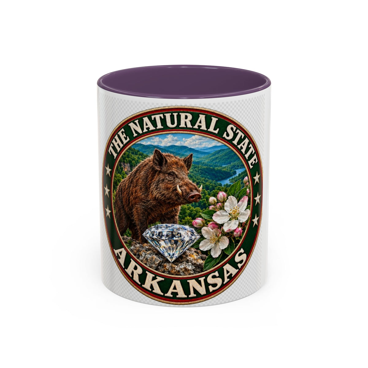 Arkansas State Mug - "The Natural State" Wild Boar, Diamond & Apple Blossom Coffee Cup (11/15oz)