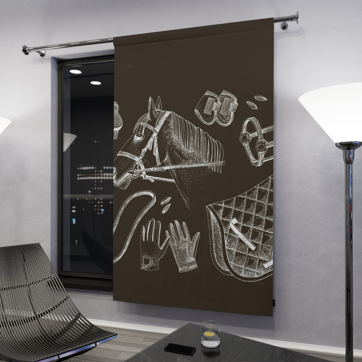 Equestrian Chalkboard Curtain — Horse Riding Gear Window Drapes