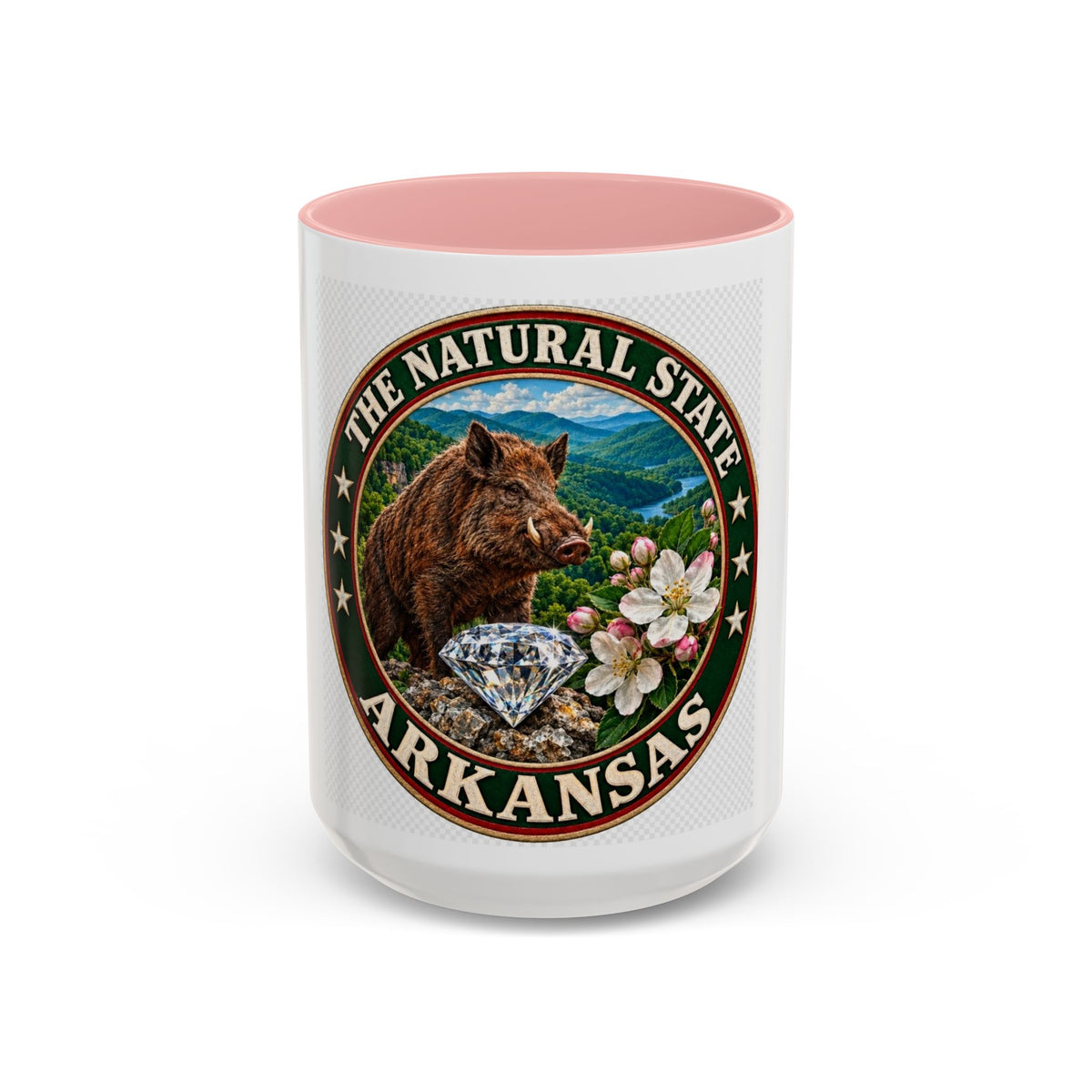 Arkansas State Mug - "The Natural State" Wild Boar, Diamond & Apple Blossom Coffee Cup (11/15oz)