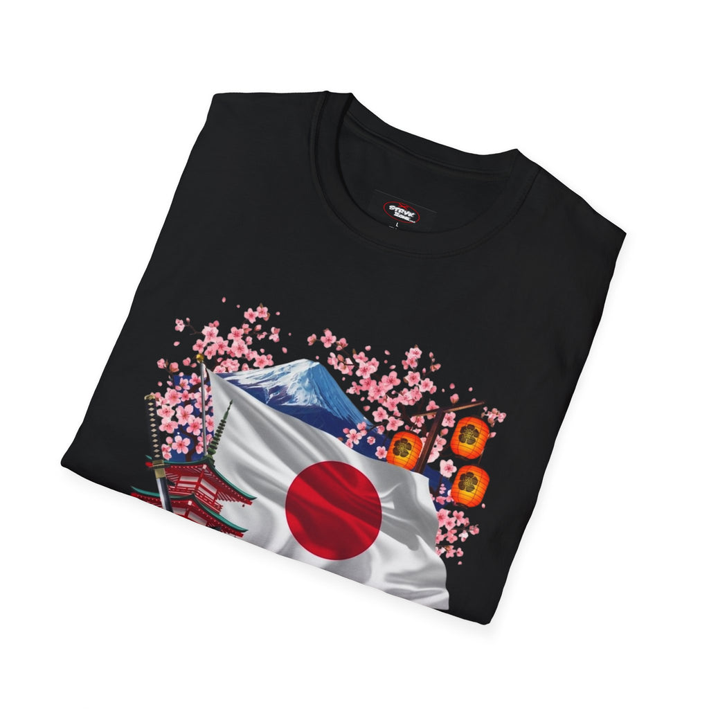 Japan Flag Scenic T-Shirt — Mount Fuji, Cherry Blossoms & Traditional Icons