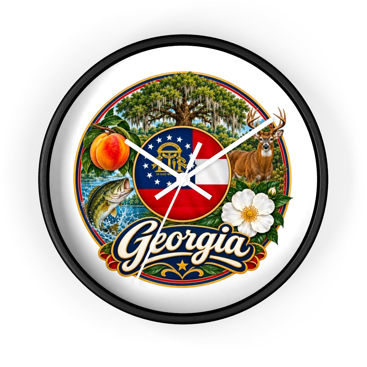 Georgia State Emblems Wall Clock — Peach, Magnolia & Outdoors Decorative Clock
