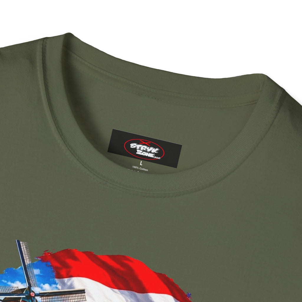 Netherlands Souvenir T-Shirt — Dutch Windmill, Tulips & Flag Design