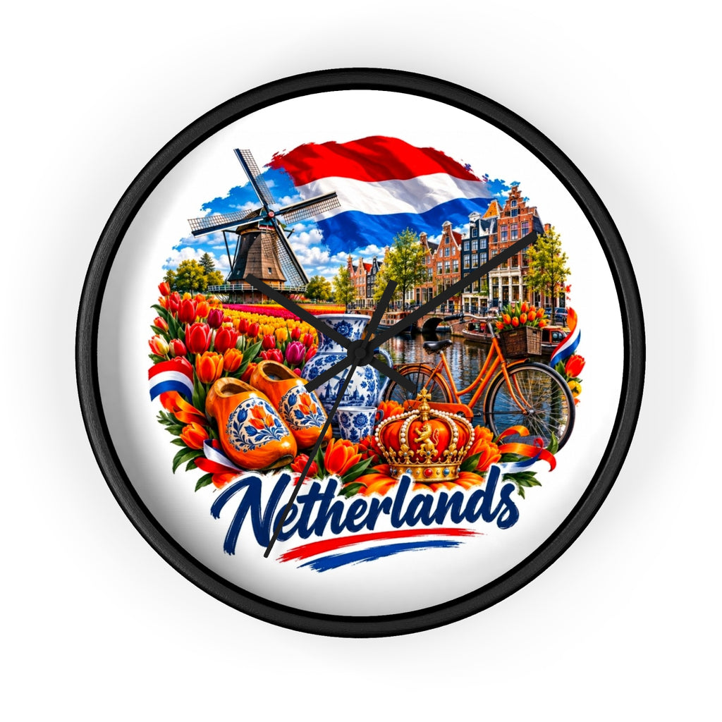 Netherlands Wall Clock – Dutch Tulips, Windmill & Canal Souvenir Clock
