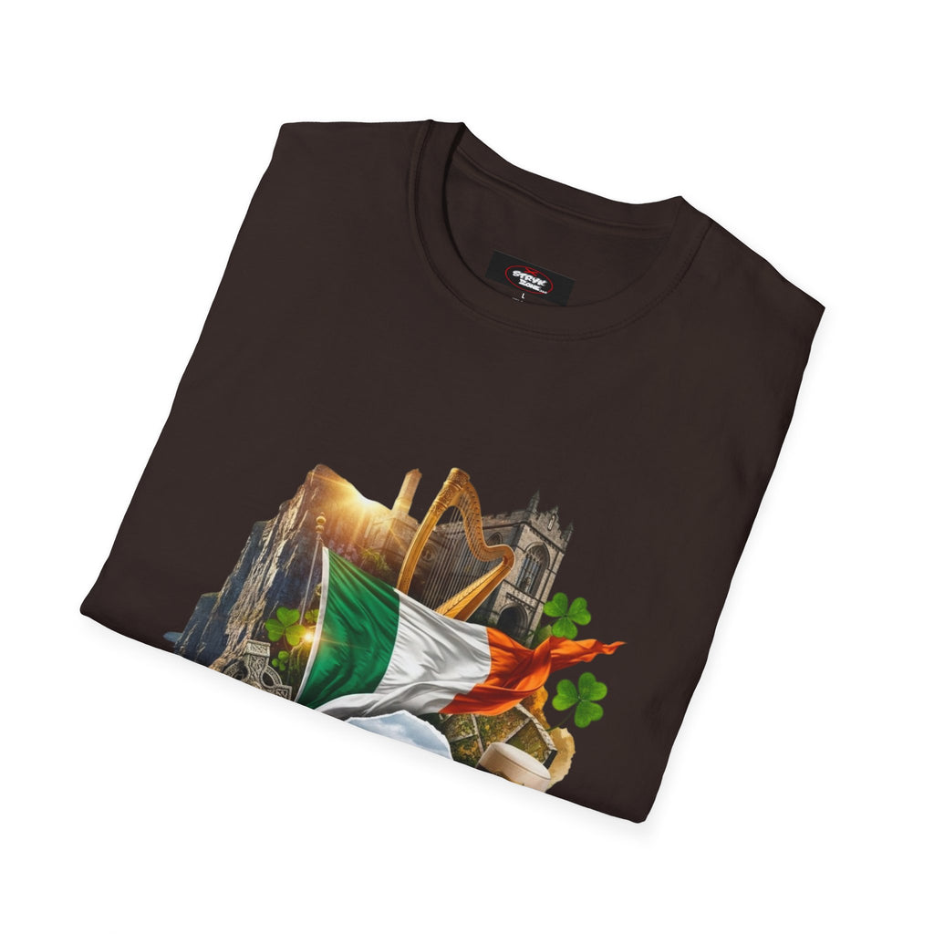 Irish Pride T-Shirt — Celtic Flag & Landmarks Design