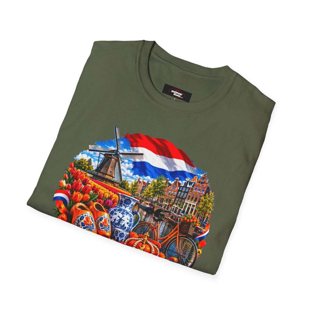 Netherlands Souvenir T-Shirt — Dutch Windmill, Tulips & Flag Design