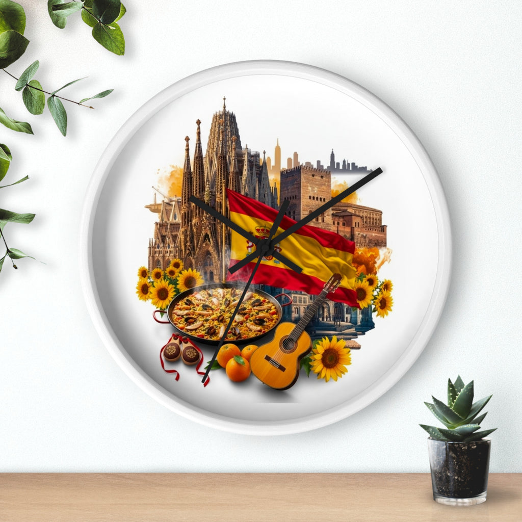 Spanish Culture Wall Clock — Paella, Guitar & Flag Home Décor