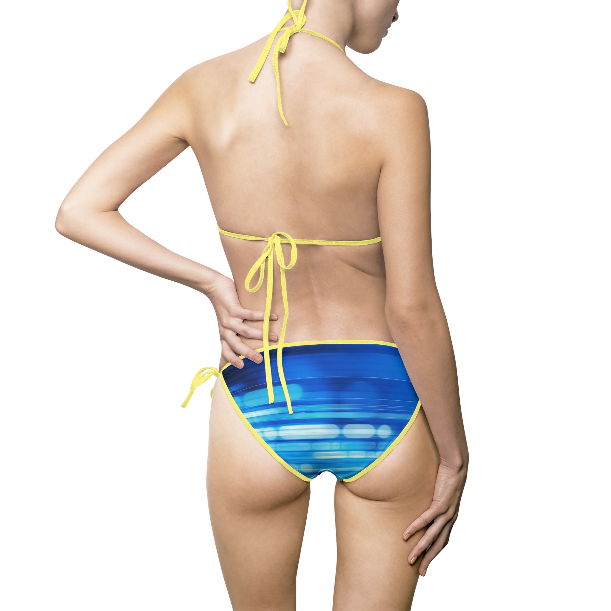 Blue Wave Striped Bikini — Women's Tie-Side Triangle Swimsuit