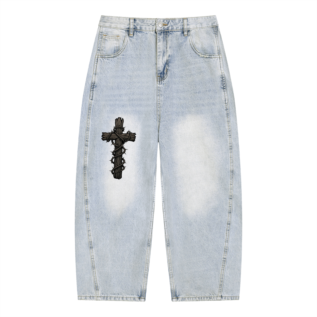 Men's Vintage Wash Sunfade Barrel Leg Jeans